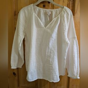 LOFT Outlet White Textured Blouse Size Medium